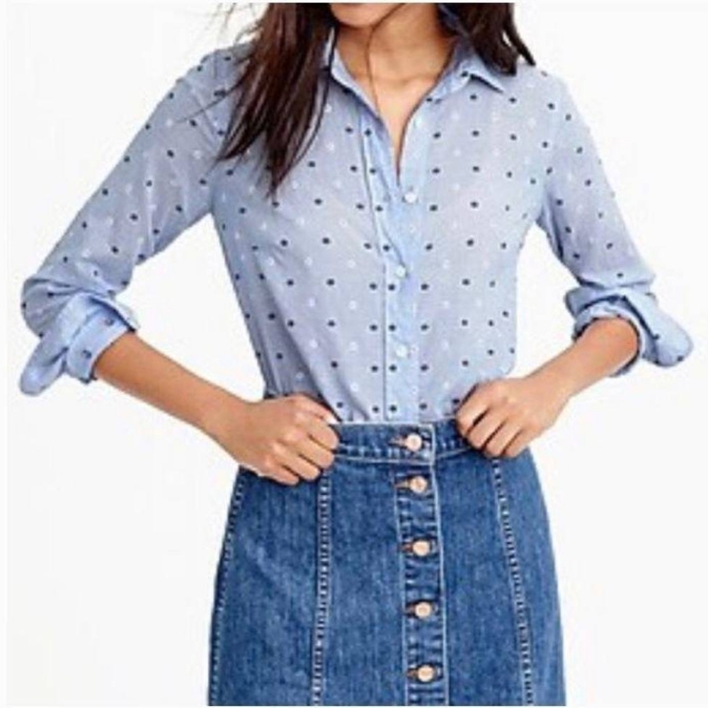 J Crew Embroidered Dot Perfect Shirt Size 2